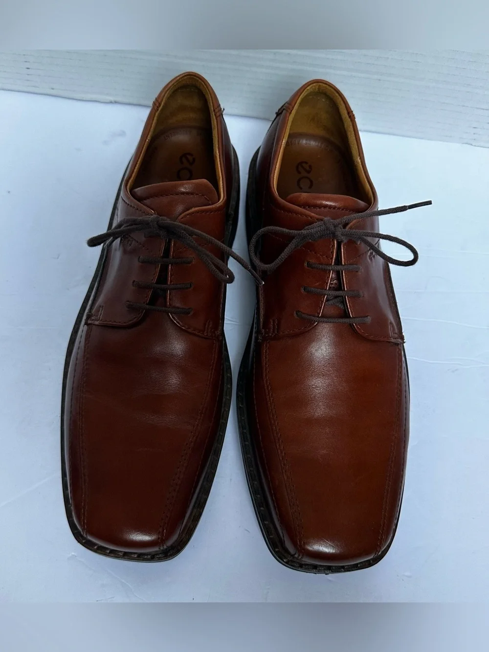 Ecco Men’s Whiskey Brown Holton Apron Toe Derby Dress Shoes- Size 44/US 10/10.5